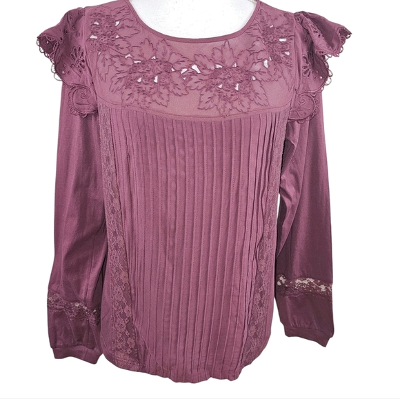 Tiny Anthropologie Long Sleeve Lace Crescent Top In L - Picture 5 of 12